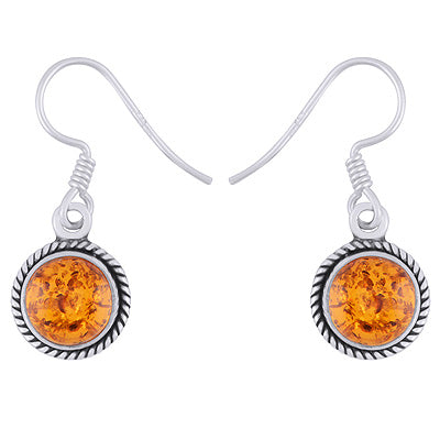 Authentic Wire Work Around Amber Round Shape 925 Sterling Solid Silver Dangle Earrings - R1501204-22