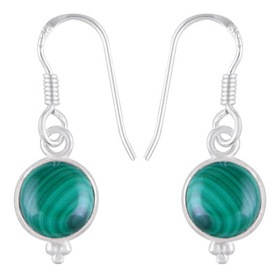 Gorgeous With Rawa Bezel Malachite Round Shape 925 Sterling Solid Silver Dangle Earrings - R1501214-160