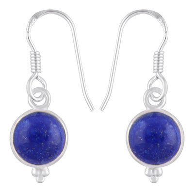 Gorgeous With Rawa Bezel Lapis Round Shape 925 Sterling Solid Silver Dangle Earrings - R1501214-19