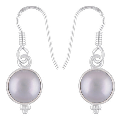Gorgeous With Rawa Bezel Pearl Round Shape 925 Sterling Solid Silver Dangle Earrings - R1501214-24