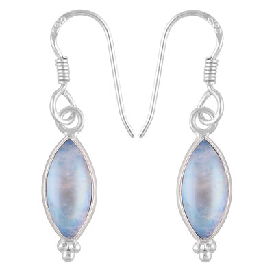 Gorgeous With Rawa Bezel Rainbow Moonstone Marquise Shape 925 Sterling Solid Silver Dangle Earrings - R1501215-1