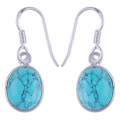 Beautiful Handmade Bezel Turquoise Oval Shape 925 Sterling Solid Silver Dangle Earrings - R1501217-4