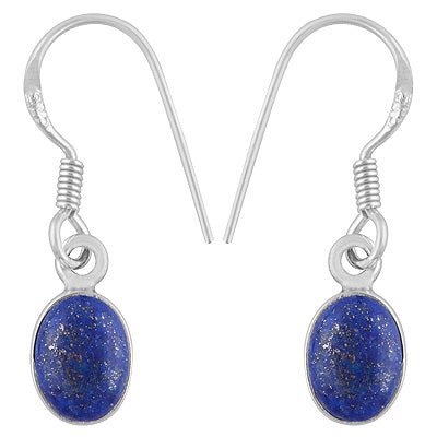 Beautiful Handcrafted Design with Gemstone Lapis Oval Shape 925 Sterling Solid Silver Dangle Earrings - R1501218-8