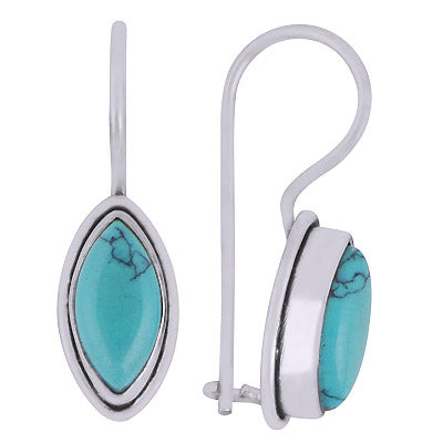 Beautiful Seated Gemstone Turquoise Marquise Shape 925 Sterling Solid Silver Dangle Earrings - R1501302-53