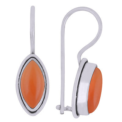Beautiful Seated Gemstone Carnelian Marquise Shape 925 Sterling Solid Silver Dangle Earrings - R1501302-57