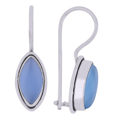 Beautiful Seated Gemstone Blue Chalcedony Marquise Shape 925 Sterling Solid Silver Dangle Earrings - R1501302-59