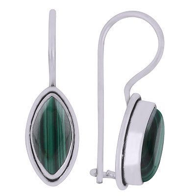 Beautiful Seated Gemstone Malachite Marquise Shape 925 Sterling Solid Silver Dangle Earrings - R1501302-64