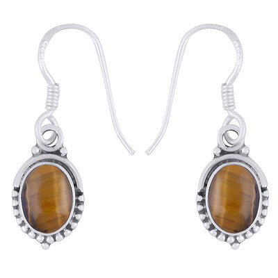 Gorgeous Rawa Work Tiger's Eye Oval Shape 925 Sterling Solid Silver Dangle Earrings - R1501341-24