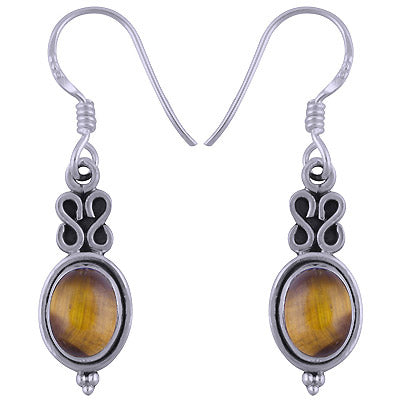 Stunning Handcrafted Work Around Tiger's Eye Oval Shape 925 Sterling Solid Silver Dangle Earrings - R1501342-20