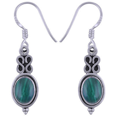 Stunning Handcrafted Work Around Malachite Oval Shape 925 Sterling Solid Silver Dangle Earrings - R1501342-21