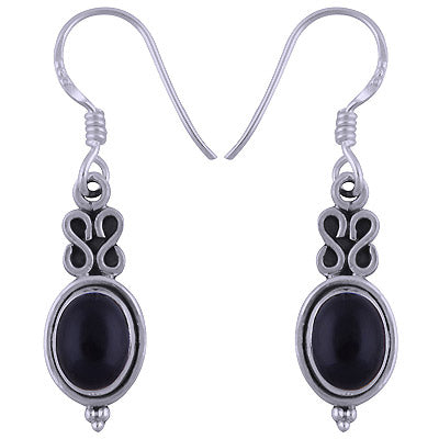 Stunning Handcrafted Work Around Black Onyx Oval Shape 925 Sterling Solid Silver Dangle Earrings - R1501342-23