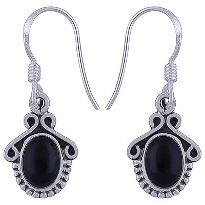 Beautiful Handwork Around Black Onyx Oval Shape 925 Sterling Solid Silver Dangle Earrings - R1501343-33
