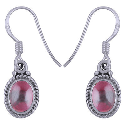 Alluring Textured & Rawa Work Around Garnet Oval Shape 925 Sterling Solid Silver Dangle Earrings - R1501344-64