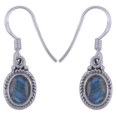 Alluring Textured & Rawa Work Around Labradorite Oval Shape 925 Sterling Solid Silver Dangle Earrings - R1501344-67