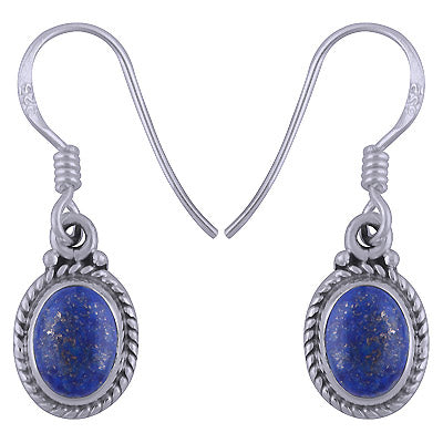 Alluring Textured & Rawa Work Around Lapis Oval Shape 925 Sterling Solid Silver Dangle Earrings - R1501344-68