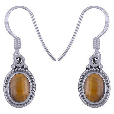 Alluring Textured & Rawa Work Around Tiger's Eye Oval Shape 925 Sterling Solid Silver Dangle Earrings - R1501344-70