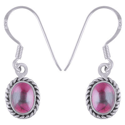 Alluring Textured & Rawa Work Around Garnet Oval Shape 925 Sterling Solid Silver Dangle Earrings - R1501344-90
