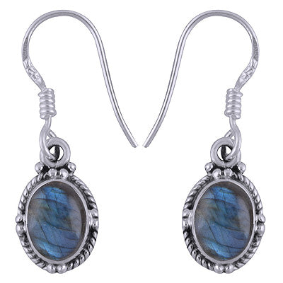 Stunning Rawa Work Labradorite Oval Shape 925 Sterling Solid Silver Dangle Earrings - R1501345-12