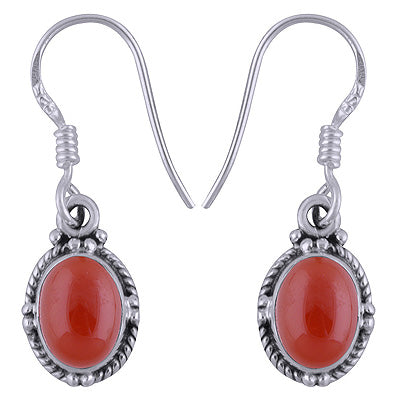 Stunning Rawa Work Carnelian Oval Shape 925 Sterling Solid Silver Dangle Earrings - R1501345-19