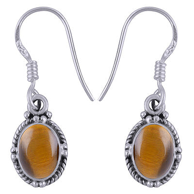 Stunning Rawa Work Tiger's Eye Oval Shape 925 Sterling Solid Silver Dangle Earrings - R1501345-25