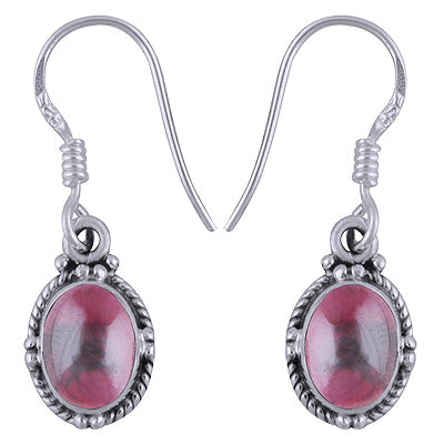 Stunning Rawa Work Garnet Oval Shape 925 Sterling Solid Silver Dangle Earrings - R1501345-5