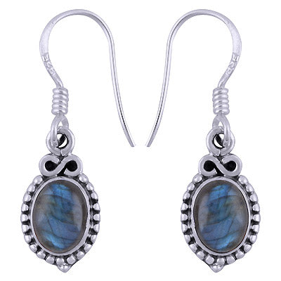 Gorgeous Rawa Work Around Labradorite Oval Shape 925 Sterling Solid Silver Dangle Earrings - R1501346-14