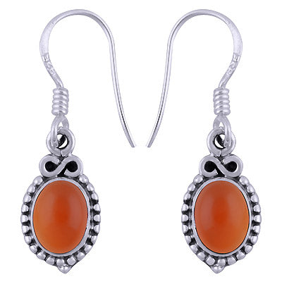 Gorgeous Rawa Work Around Carnelian Oval Shape 925 Sterling Solid Silver Dangle Earrings - R1501346-20