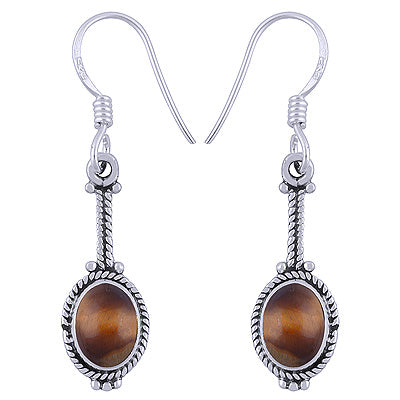 Stunning Handcrafted Tiger's Eye Oval Shape 925 Sterling Solid Silver Dangle Earrings - R1501379-21