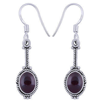 Stunning Handcrafted Garnet Oval Shape 925 Sterling Solid Silver Dangle Earrings - R1501379-4