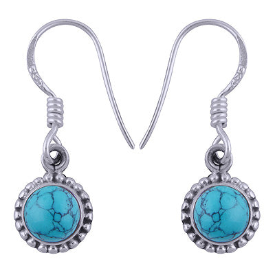 Rawa Work Around Turquoise Round Shape 925 Sterling Solid Silver Dangle Earrings - R1501381-6