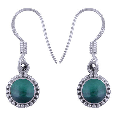 Rawa Work Around Malachite Round Shape 925 Sterling Solid Silver Dangle Earrings - R1501381-88