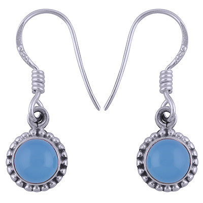 Rawa Work Around Blue Chalcedony Round Shape 925 Sterling Solid Silver Dangle Earrings - R1501381-91