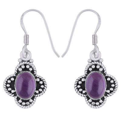 Gorgeous Rawa & Twisted Wire Work Around Amethyst Oval Shape 925 Sterling Solid Silver Earrings - R1501382-50