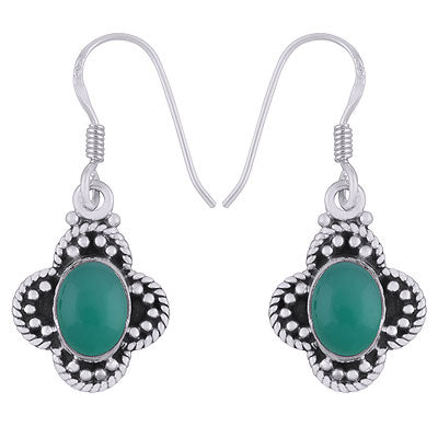 Gorgeous Rawa & Twisted Wire Work Around Green Onyx Oval Shape 925 Sterling Solid Silver Earrings - R1501382-56