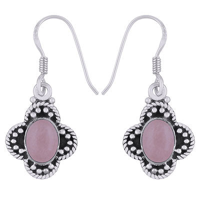 Gorgeous Rawa & Twisted Wire Work Around Rose Quartz Oval Shape 925 Sterling Solid Silver Earrings - R1501382-59