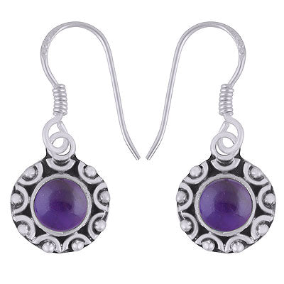 Classic Hand Work Amethyst Round Shape 925 Sterling Solid Silver Dangle Earrings - R1501384-71