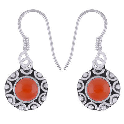 Classic Hand Work Carnelian Round Shape 925 Sterling Solid Silver Dangle Earrings - R1501384-76