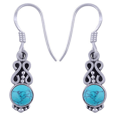 Beautiful Handcrafted Turquoise Round Shape 925 Sterling Solid Silver Dangle Earrings - R1501385-7