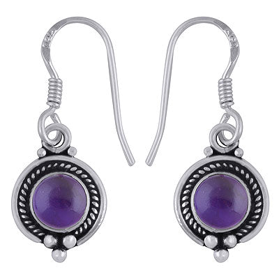 Elegant Wire Work Amethyst Round Shape 925 Sterling Solid Silver Dangle Earrings - R1501386-1