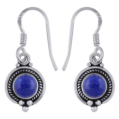 Elegant Wire Work Lapis Round Shape 925 Sterling Solid Silver Dangle Earrings - R1501386-14