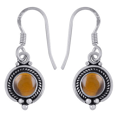 Elegant Wire Work Tiger's Eye Round Shape 925 Sterling Solid Silver Dangle Earrings - R1501386-21