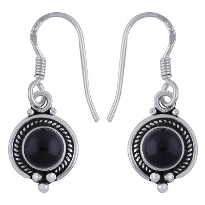 Elegant Wire Work Black Onyx Round Shape 925 Sterling Solid Silver Dangle Earrings - R1501386-26