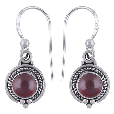 Elegant Wire Work Garnet Round Shape 925 Sterling Solid Silver Earrings - R1501386-32
