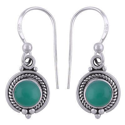 Elegant Wire Work Green Onyx Round Shape 925 Sterling Solid Silver Earrings - R1501386-38