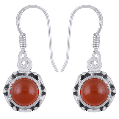 Gorgeous Work Carnelian Round Shape 925 Sterling Solid Silver Dangle Earrings - R1501387-18
