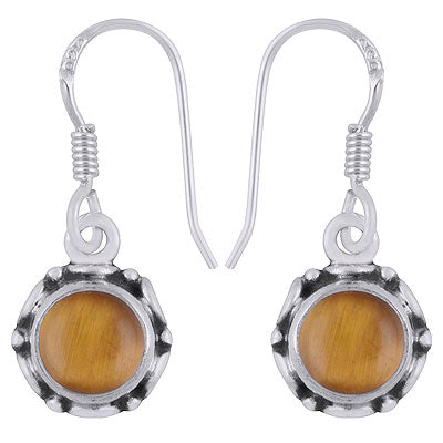 Gorgeous Work Tiger's Eye Round Shape 925 Sterling Solid Silver Dangle Earrings - R1501387-21