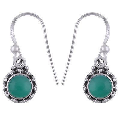 Stunning Rawa Work Green Onyx Round Shape 925 Sterling Solid Silver Earrings - R1501388-38