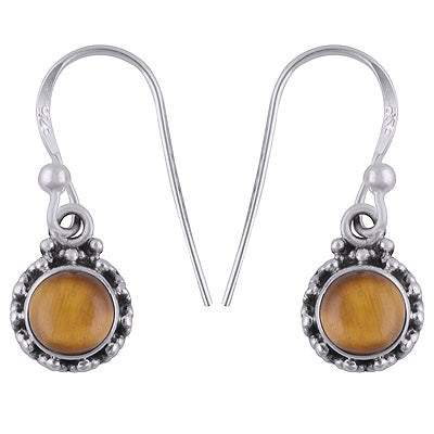 Stunning Rawa Work Tiger's Eye Round Shape 925 Sterling Solid Silver Earrings - R1501388-39