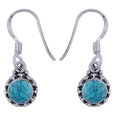 Stunning Rawa Work Turquoise Round Shape 925 Sterling Solid Silver Dangle Earrings - R1501388-6