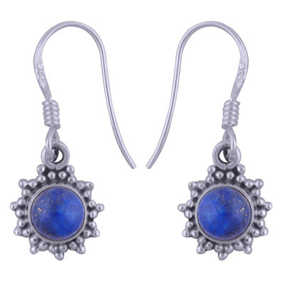 Gorgeous Rawa Work Around Lapis Round Shape 925 Sterling Solid Silver Dangle Earrings - R1501389-13